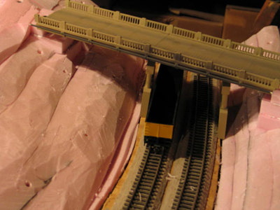 This bridge will carry a road across the tracks,
      and is being tested to make sure it will fit properly.